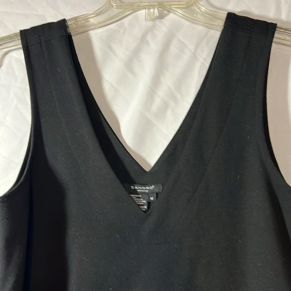 SANDRO Sportswear Black Sleeveless V-Neck Mini Dress - Picture 3 of 5
